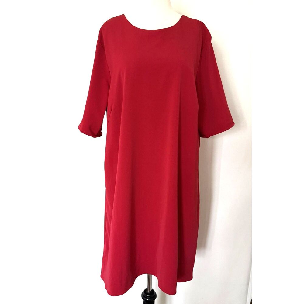 Nha Khanh VTG Plus Red High Low Elbow Sleeve Shift Dress Made in USA Sz 20